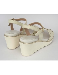 CINZIA Valle Sandalo Zeppa Alta Micro Borchiette Pelle Bianco