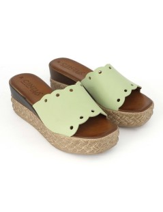 Cinzia Soft Ciabatta Zeppa Media Monofascia Pelle Verde