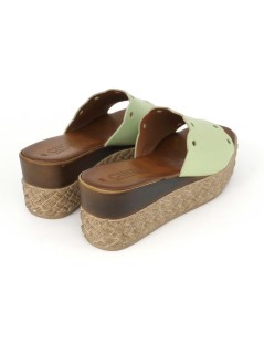 Cinzia Soft Ciabatta Zeppa Media Monofascia Pelle Verde