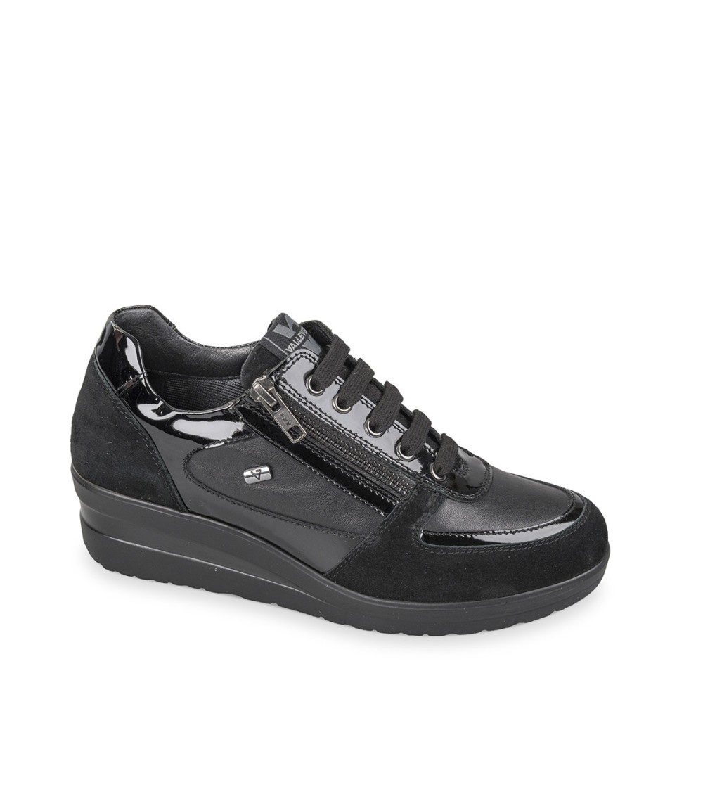 Valleverde Sneakers Zeppa Media Zip Vernice Pelle Nero