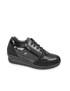 Valleverde Sneakers Zeppa Media Zip Vernice Pelle Nero