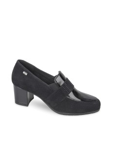 Valleverde Mocassino Tacco Vaschetta Vernice Strass Camoscio Nero