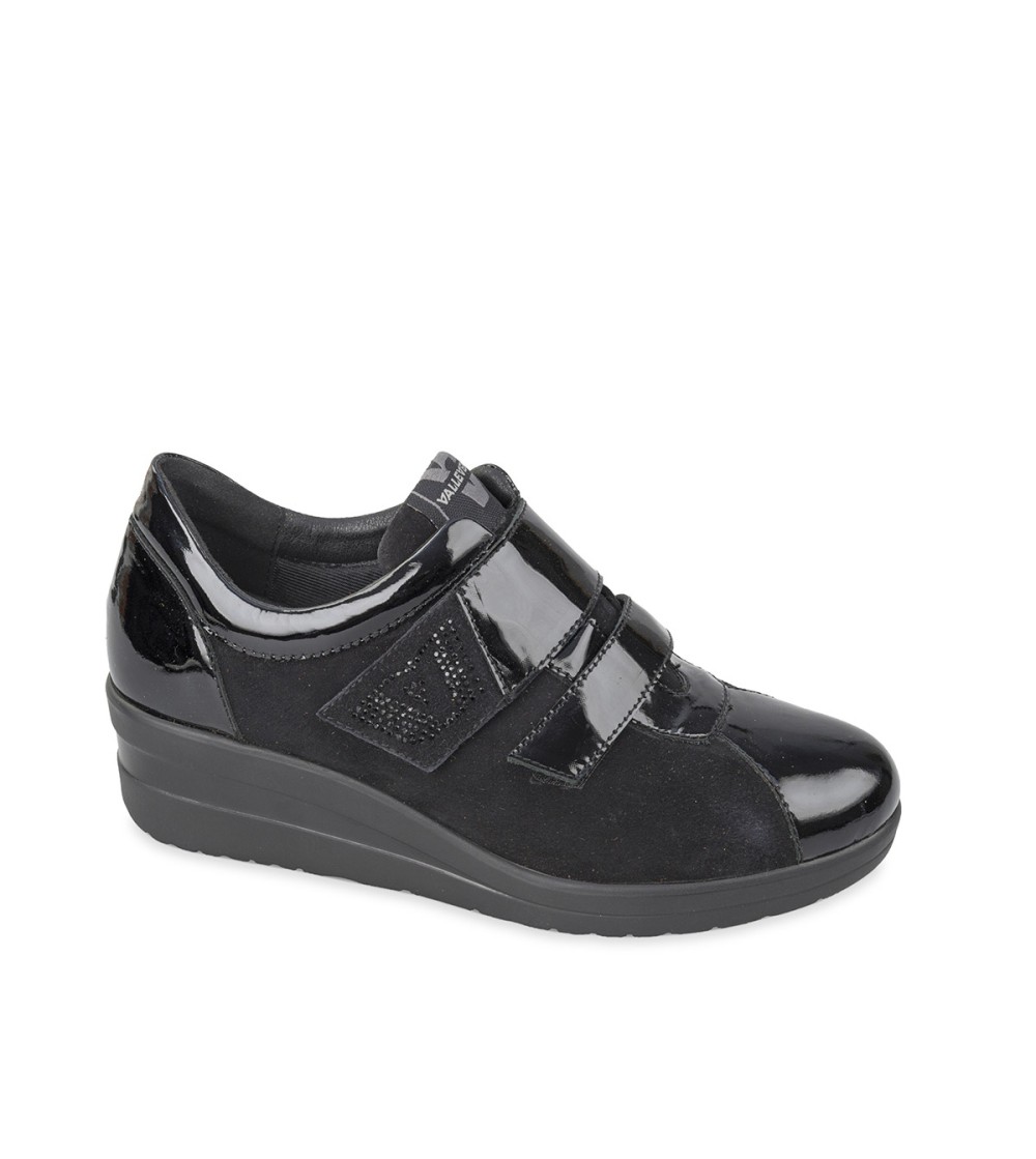 Valleverde Sneakers Fondo Agile 2 Velcro Vernice Camoscio Nero