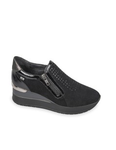 Valleverde Sneakers Zeppa Alta Zip Strass Camoscio Nero