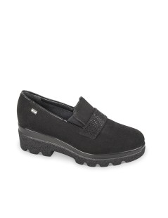 Valleverde Mocassino Slipon Zeppa Strass Camoscio Nero