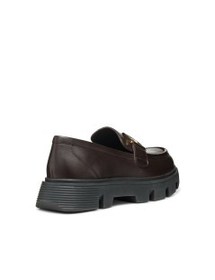 Geox Mocassino Vilde Fondo Carro Accessorio Metal Pelle Caffè