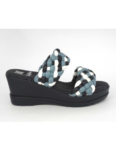 Callaghan Sandali Ciabatta Zeppa 2 Fasce Intreccio Blu Multi