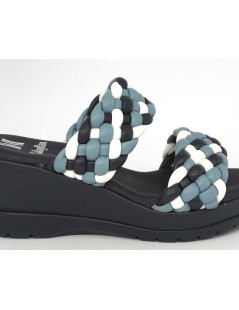 Callaghan Sandali Ciabatta Zeppa 2 Fasce Intreccio Blu Multi