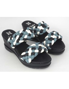 Callaghan Sandali Ciabatta Zeppa 2 Fasce Intreccio Blu Multi