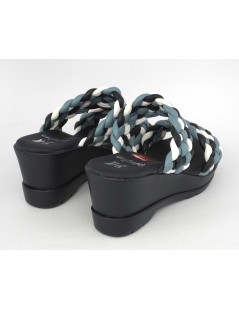 Callaghan Sandali Ciabatta Zeppa 2 Fasce Intreccio Blu Multi