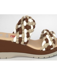 Callaghan Sandali Ciabatta Zeppa 2 Fasce Intreccio Cuoio Multi