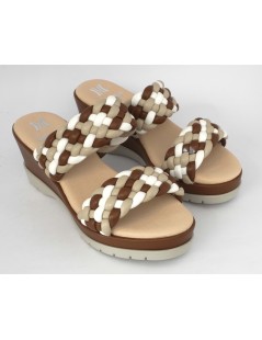 Callaghan Sandali Ciabatta Zeppa 2 Fasce Intreccio Cuoio Multi