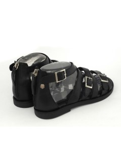 Carmela Sandalo Greca 3 Fibbie con Zip Pelle Nero