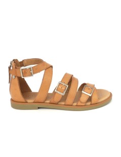 Carmela Sandalo Greca 3 Fibbie con Zip Pelle Camel