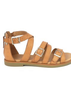 Carmela Sandalo Greca 3 Fibbie con Zip Pelle Camel