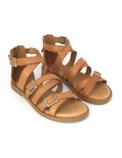 Carmela Sandalo Greca 3 Fibbie con Zip Pelle Camel