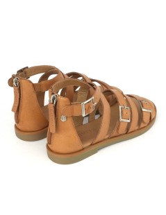 Carmela Sandalo Greca 3 Fibbie con Zip Pelle Camel