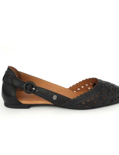 Carmela Ballerina Traforata Fascette Tacco Basso Pelle Nero