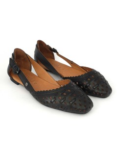Carmela Ballerina Traforata Fascette Tacco Basso Pelle Nero