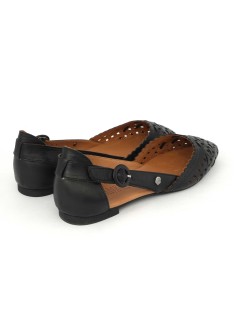 Carmela Ballerina Traforata Fascette Tacco Basso Pelle Nero
