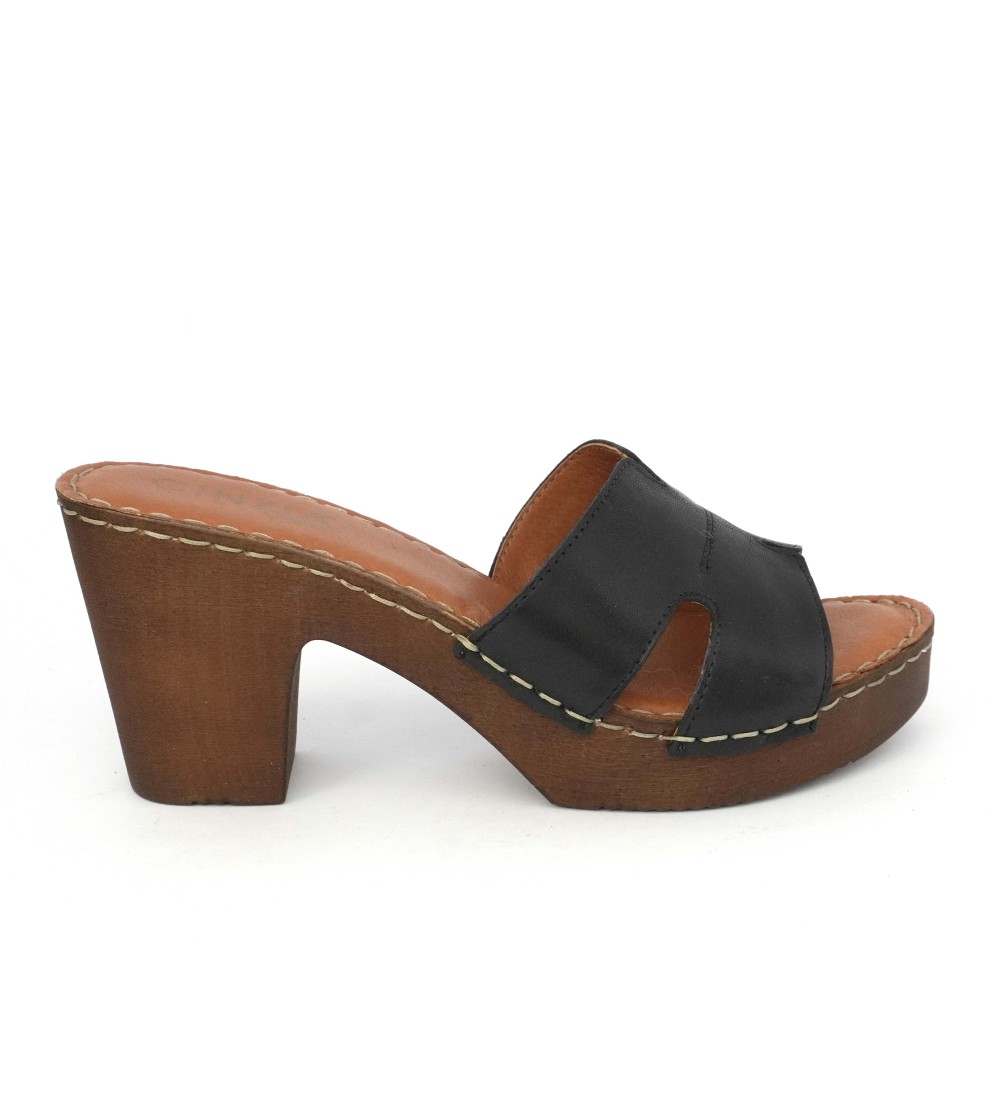 Cinzia Soft Ciabatta Zeppa Tacco Legno Monofascia Nero