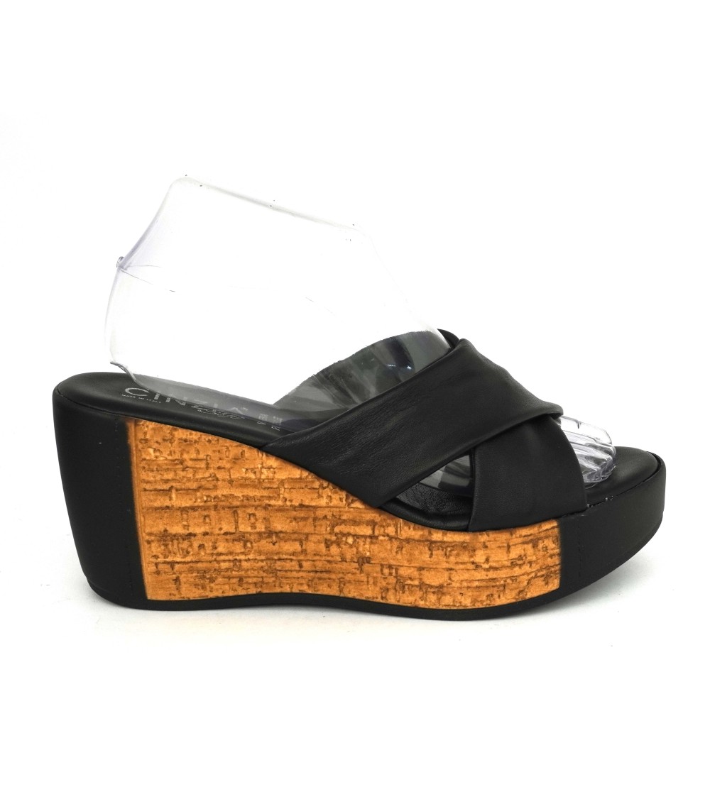 Cinzia Soft Ciabatta Zeppa Alta Incrocio Tipo Sughero Nero