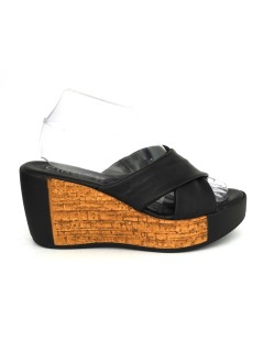 Cinzia Soft Ciabatta Zeppa Alta Incrocio Tipo Sughero Nero