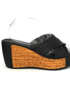 Cinzia Soft Ciabatta Zeppa Alta Incrocio Tipo Sughero Nero