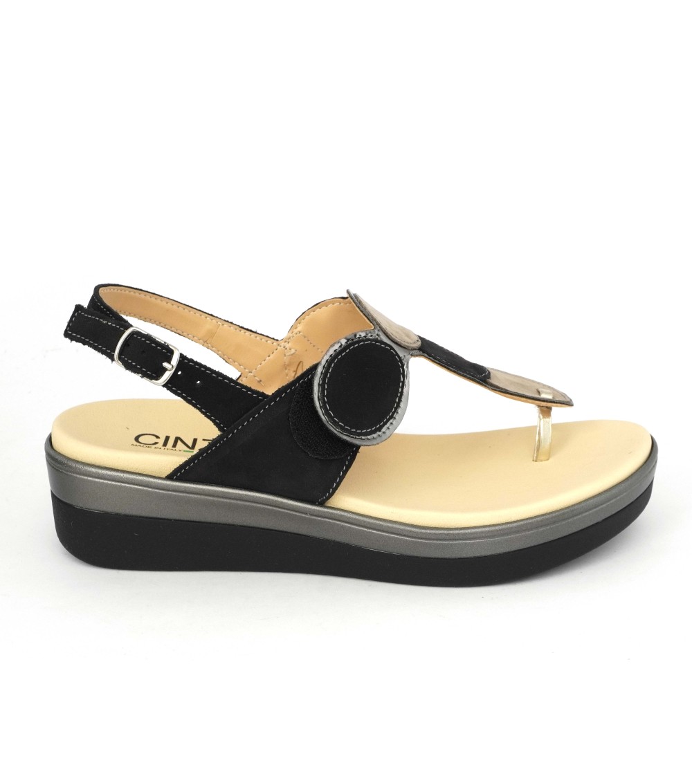 Cinzia Soft Sandalo Infradito con Velcro e Cinturino Nero Peltro