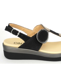 Cinzia Soft Sandalo Infradito con Velcro e Cinturino Nero Peltro