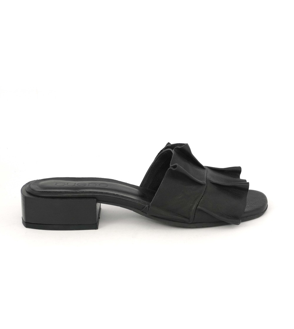 Bueno Ciabattina Tacco Medio Monofascia Rouche Nappa Nero