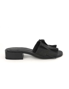 Bueno Ciabattina Tacco Medio Monofascia Rouche Nappa Nero