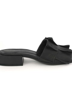 Bueno Ciabattina Tacco Medio Monofascia Rouche Nappa Nero