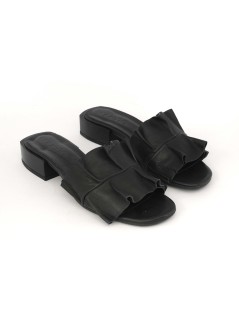 Bueno Ciabattina Tacco Medio Monofascia Rouche Nappa Nero