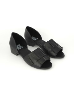 Bueno Decollette Ballerina Spuntata Rouche Nappa Nero