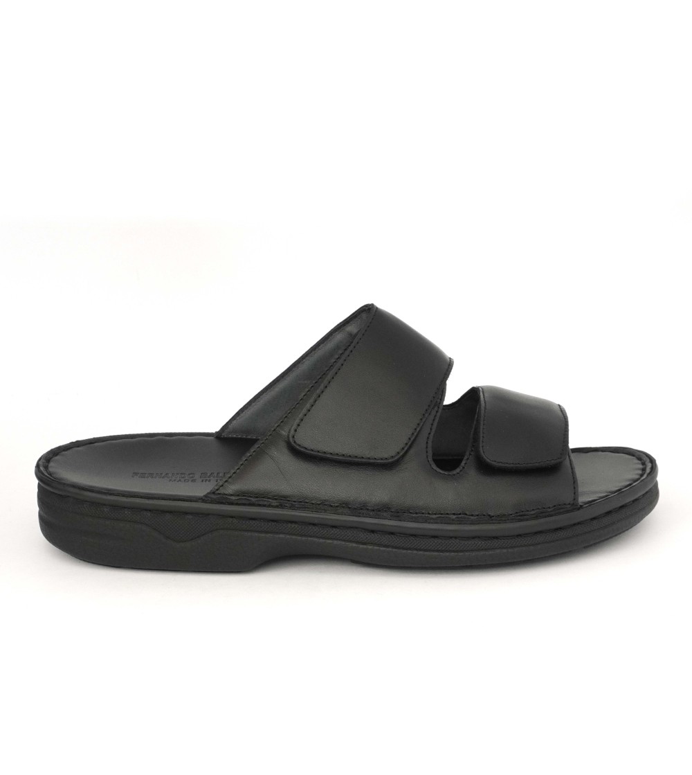 Baldassarri F Ciabatta Uomo 2 Velcro Cucita Fondo Alto Nero