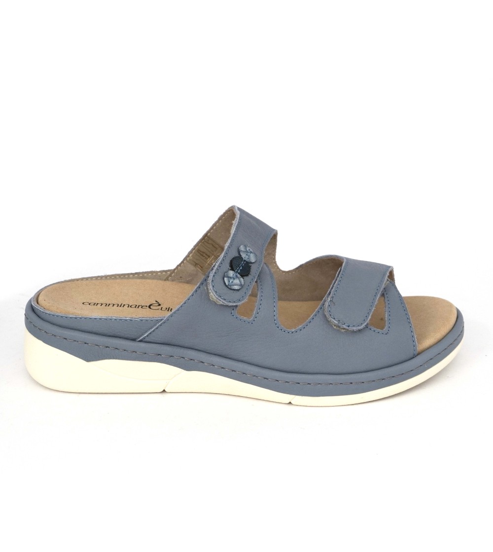 F.lli Tomasi Ciabatta Estraibile 2 Velcro Bottoni Nabuk Azzurro