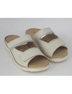 F.lli Tomasi Ciabatta Estraibile 2 Velcro Pelle Gesso Argento