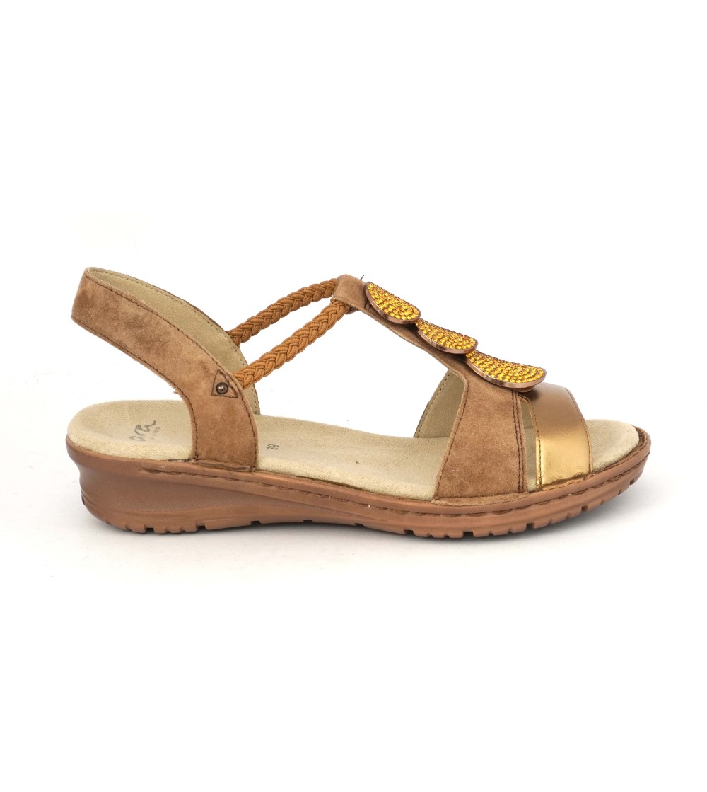 Ara Shoes Sandalo Comfort Treccia Elastico Strass Camoscio Bronzo