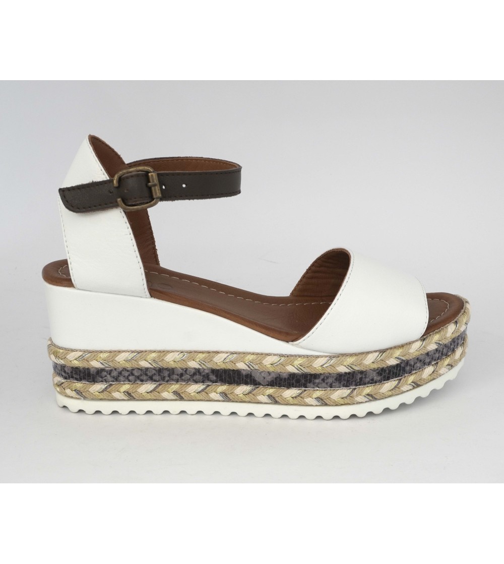 Bueno Sandalo Zeppa Platform Corda Braccialetto Bianco Moro