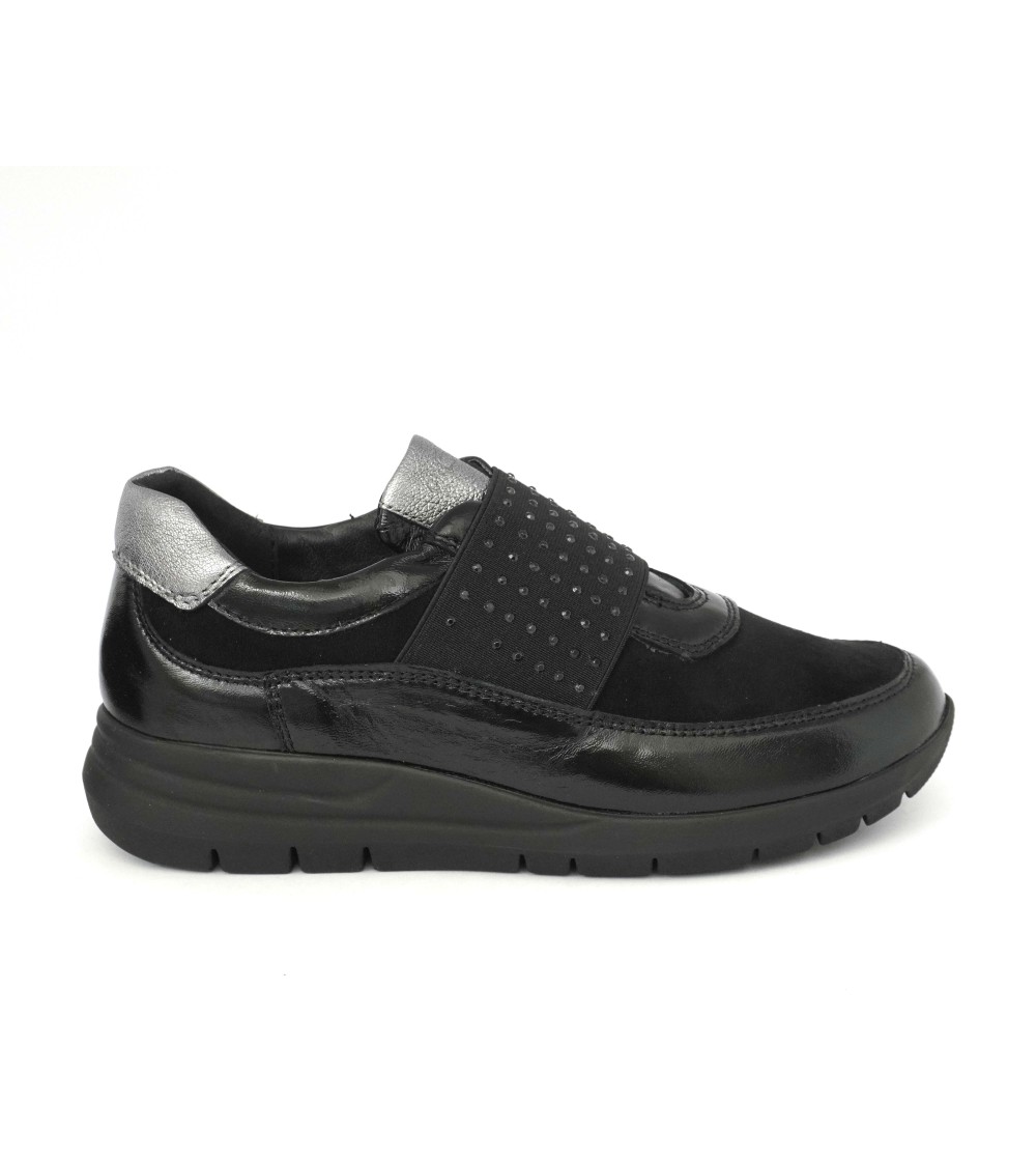Grunland Sneakers Slipon con Plantare Elastico Strass Nero