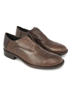 Soldini Stringate Oxford Finto Laccio Puntale Pelle Testa di Moro