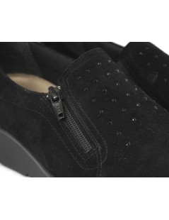 Susimoda Mocassino Slipon Zeppa Zip Camoscio Strass Nero