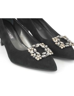 Vernissage Decollette Punta Tacco Medio Cornice Strass Nero