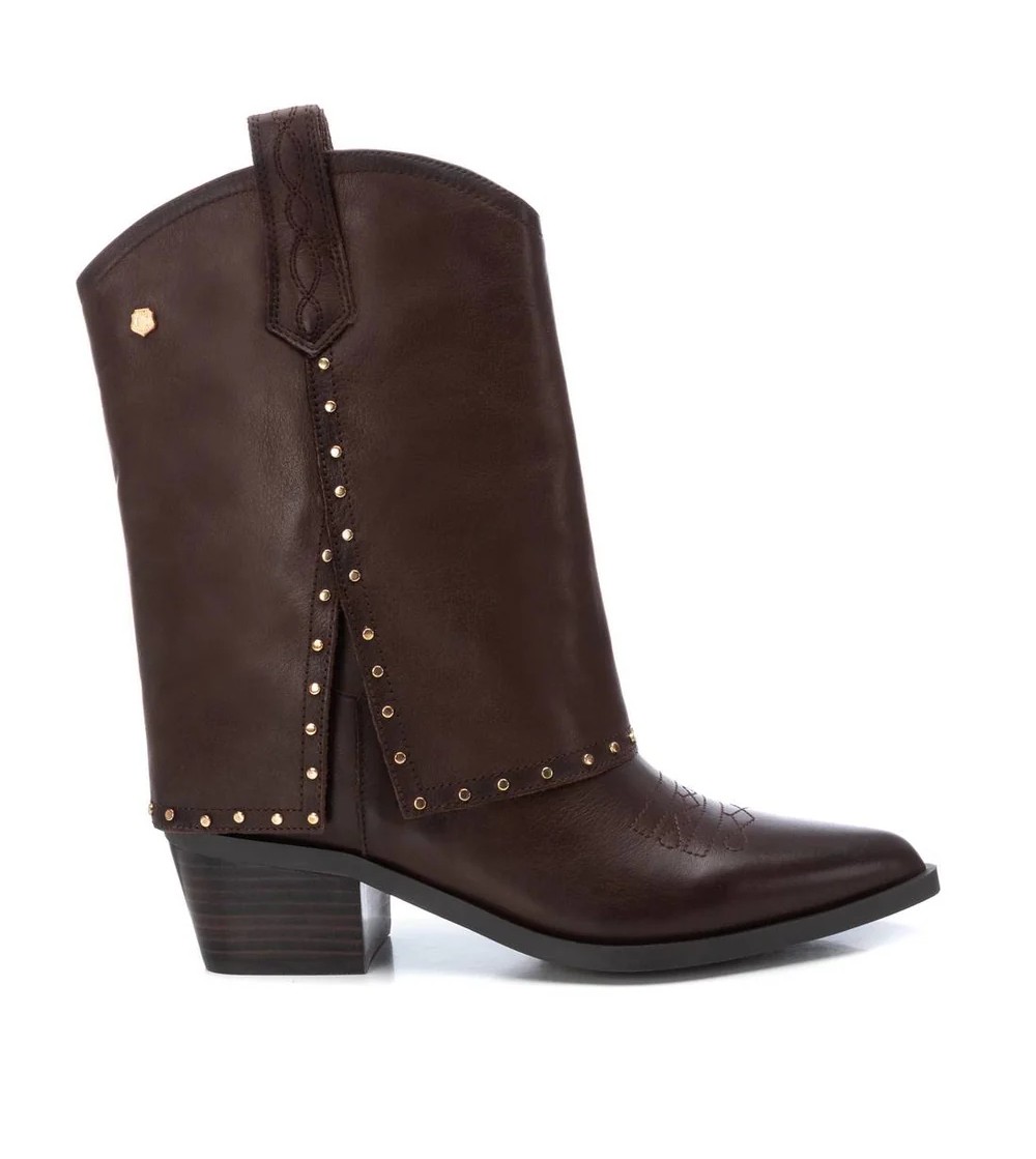 Carmela Texano Mid Risvolto Borchiette Pelle Marrone