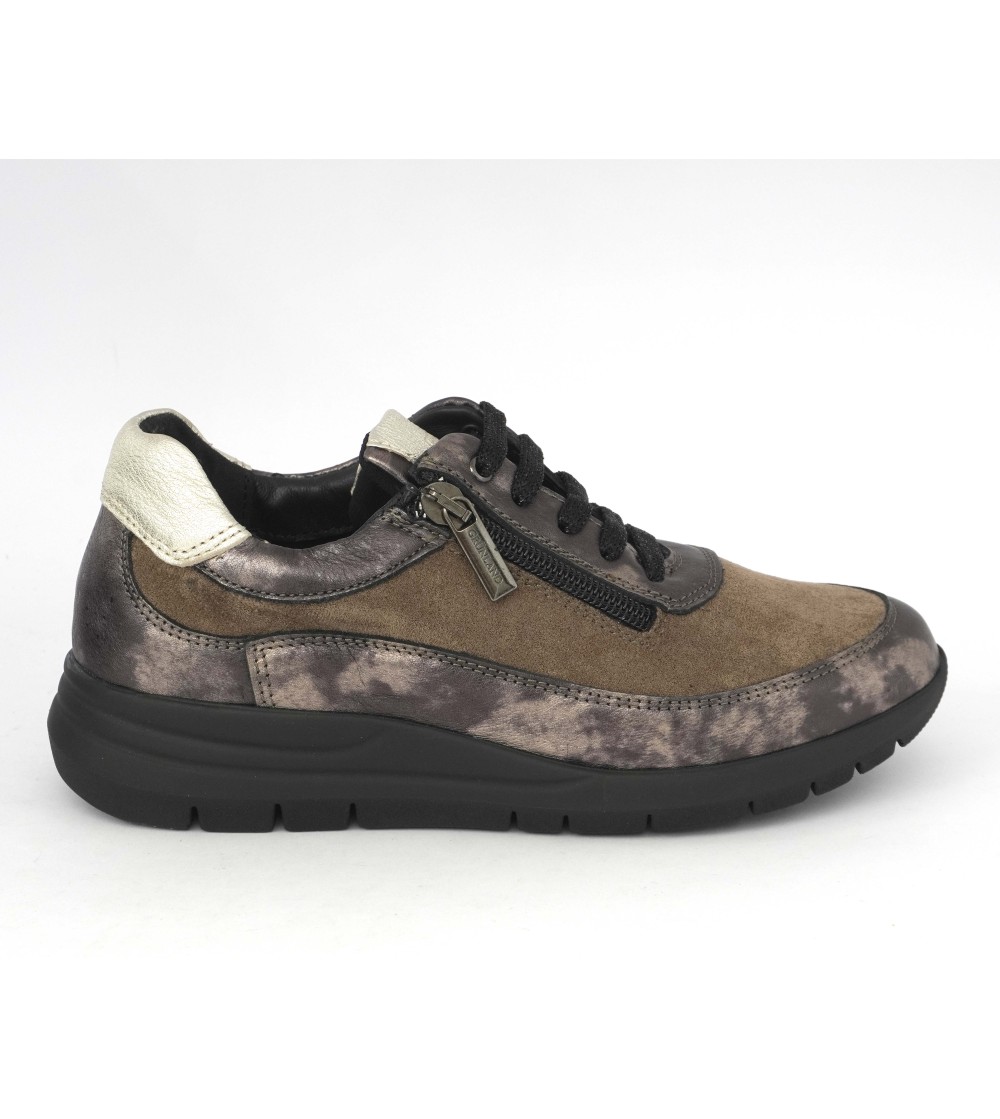 Grunland Sneakers con Plantare Zip Camoscio Laminato Taupe