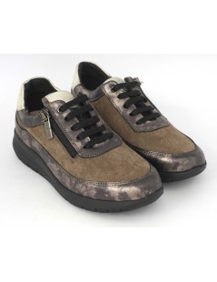Grunland Sneakers con Plantare Zip Camoscio Laminato Taupe