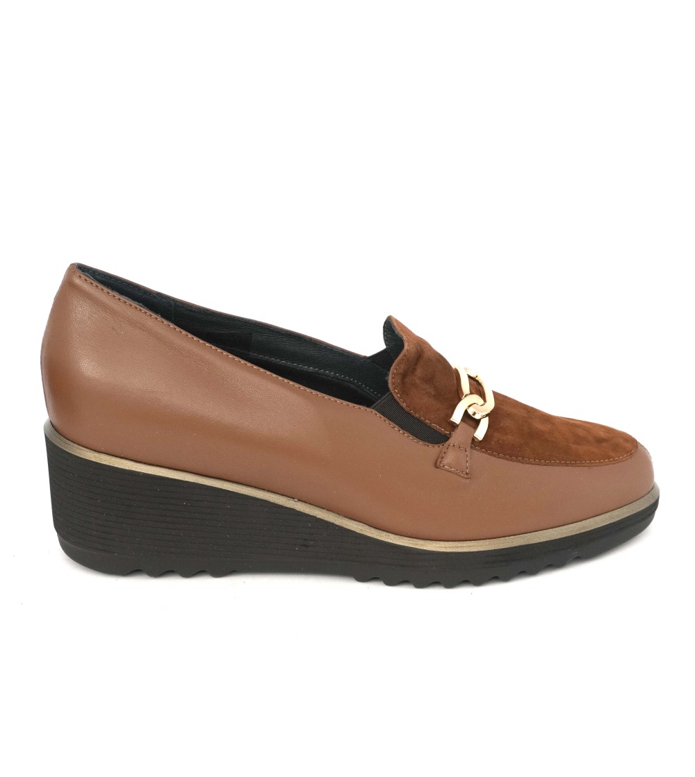 Soffice Sogno Mocassino Zeppa Media Morsetto Nappa Cuoio