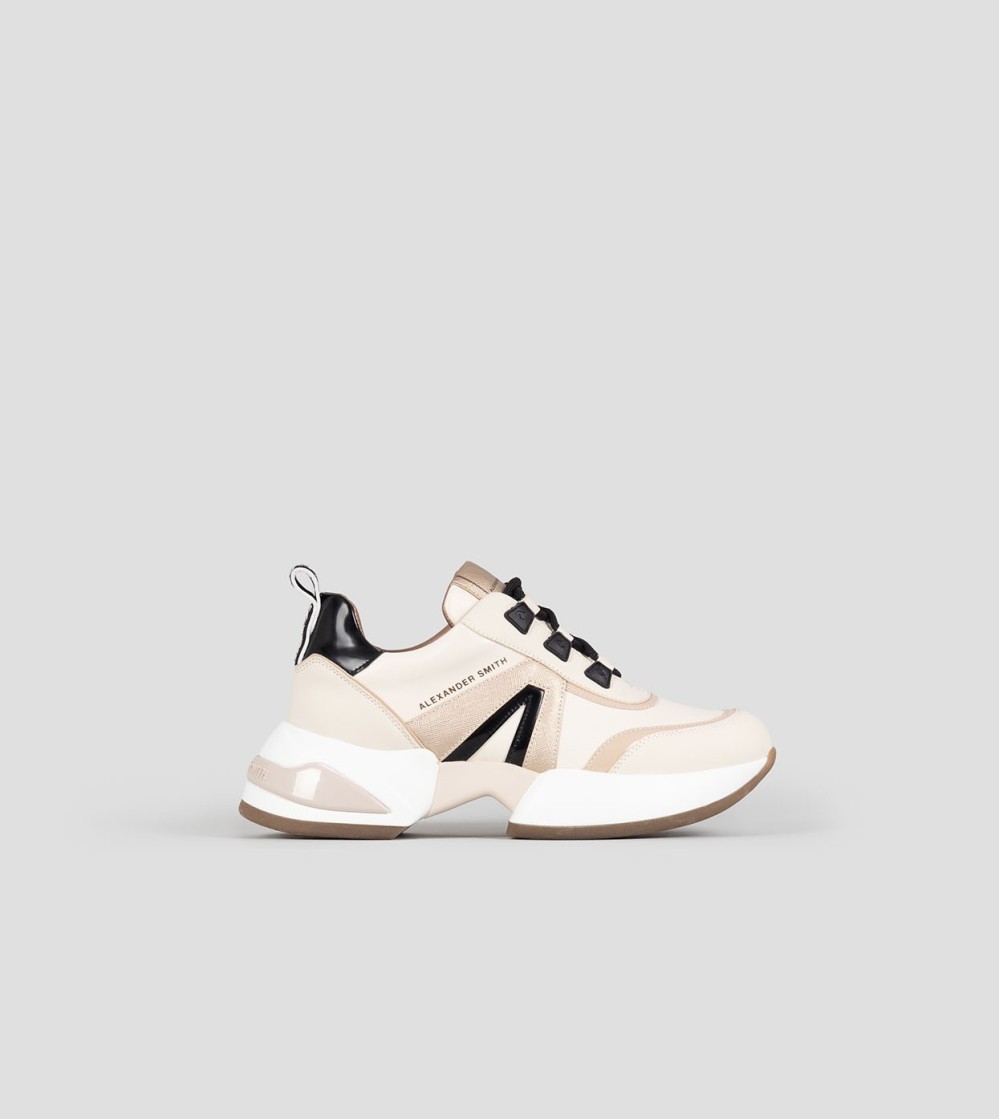 Alexander Smith Sneakers Dettagli Laminati Fondo Medio Crema