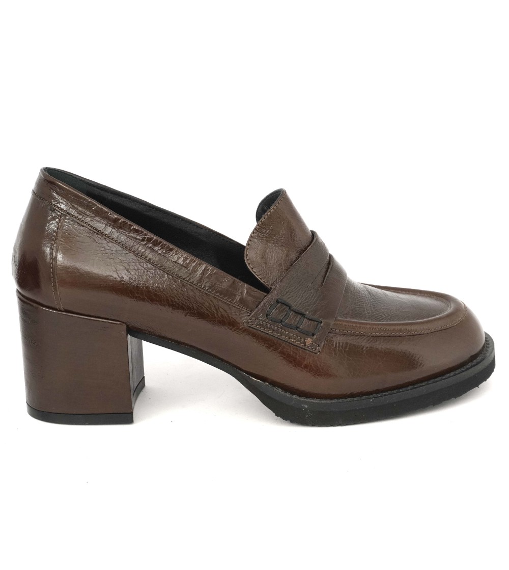 Le Gazzelle Mocassino Tacco Largo Naplak Morbido Moro